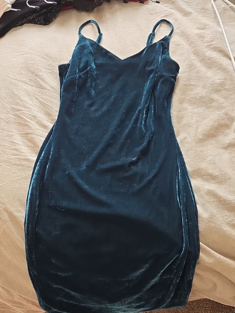 love J Teal Velvet Spaghetti Strap Mini Dress